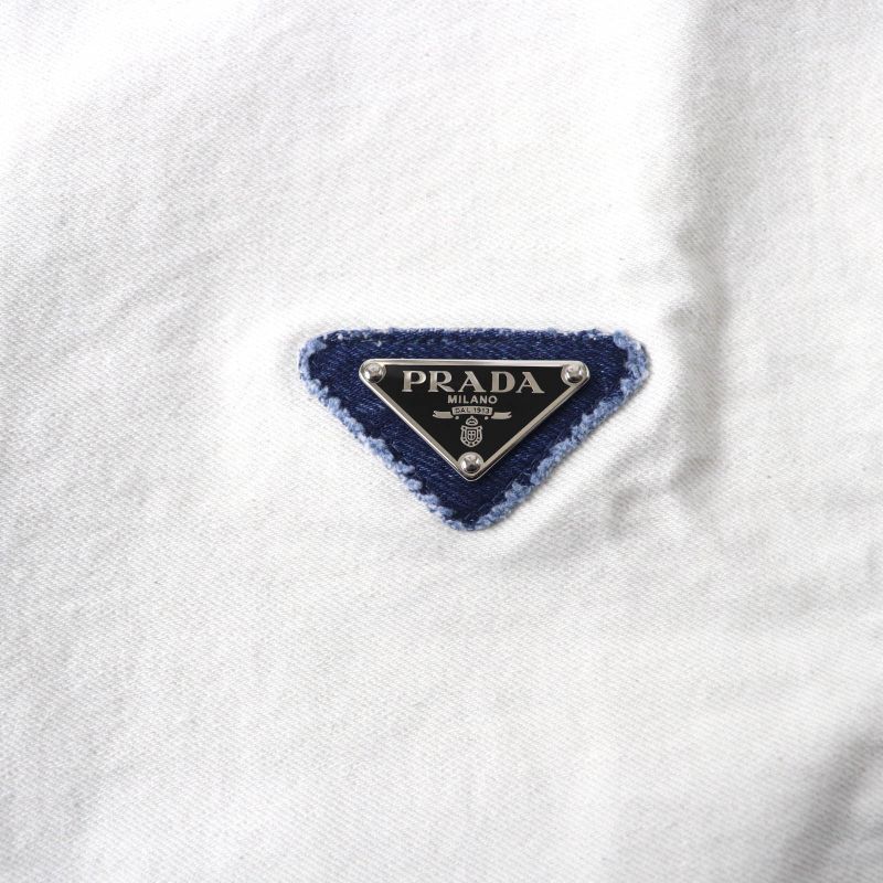 Prada 2021 Gft012 100% Cotton Cut-off Cropped Denim Top With Triangle Logo