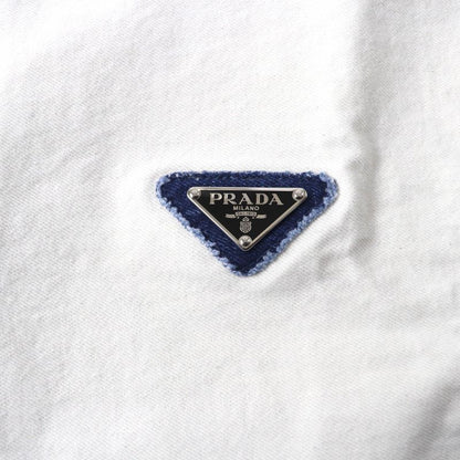 Prada 2021 Gft012 100% Cotton Cut-off Cropped Denim Top With Triangle Logo