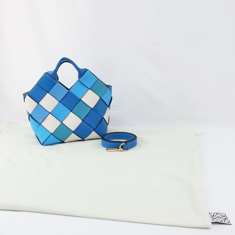 Loewe Woven Basket Bag Small Handbag Shoulder - 2WAY Leather Blue -