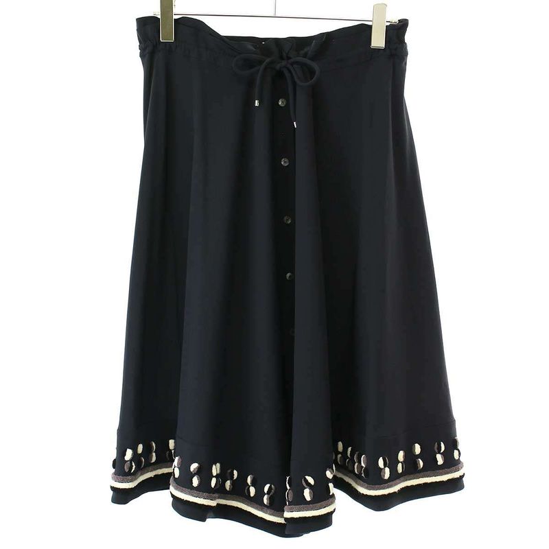 Hermes 2018 Resort Embroidery Design Silk Skirt Navy 38