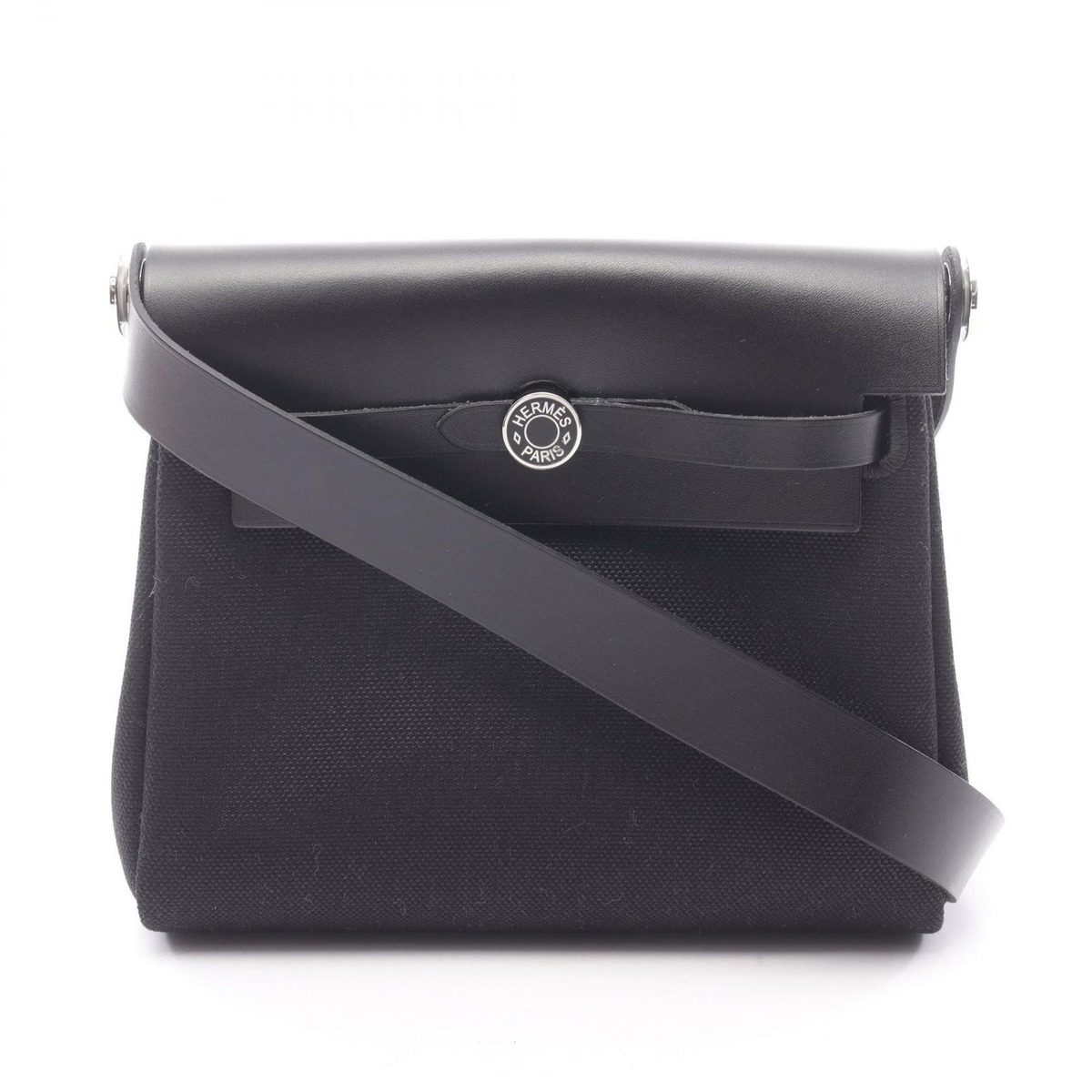 Hermes Shoulder Bag Herbag Zip Mini Black Canvas Leather