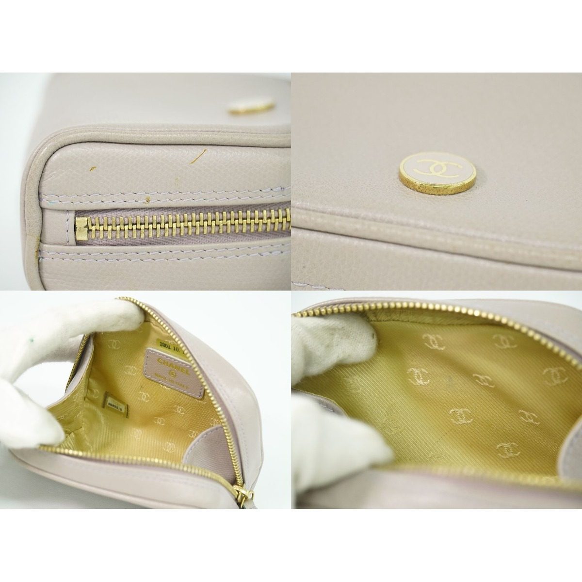 Chanel Coco Button Pouch Case Leather Grey — view 8
