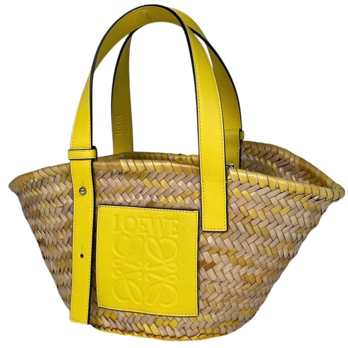 Loewe Basket Bag Small Bag Anagram Palm Leaf Handbag Raffia Beige Yellow