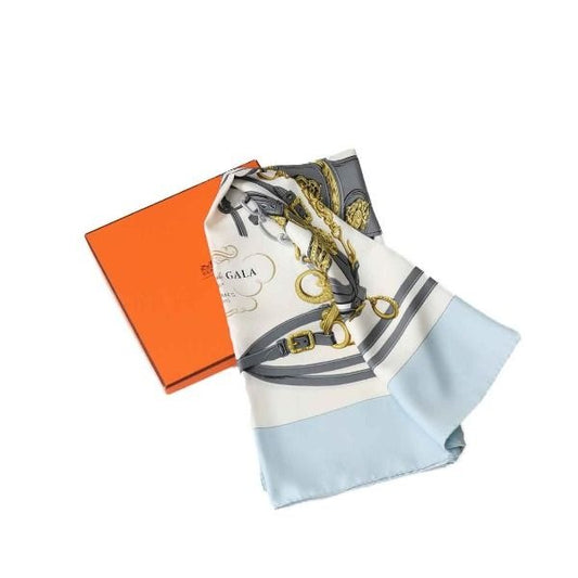 Hermes Carre 90 Brides de Gala Scarf Silk Light Blue