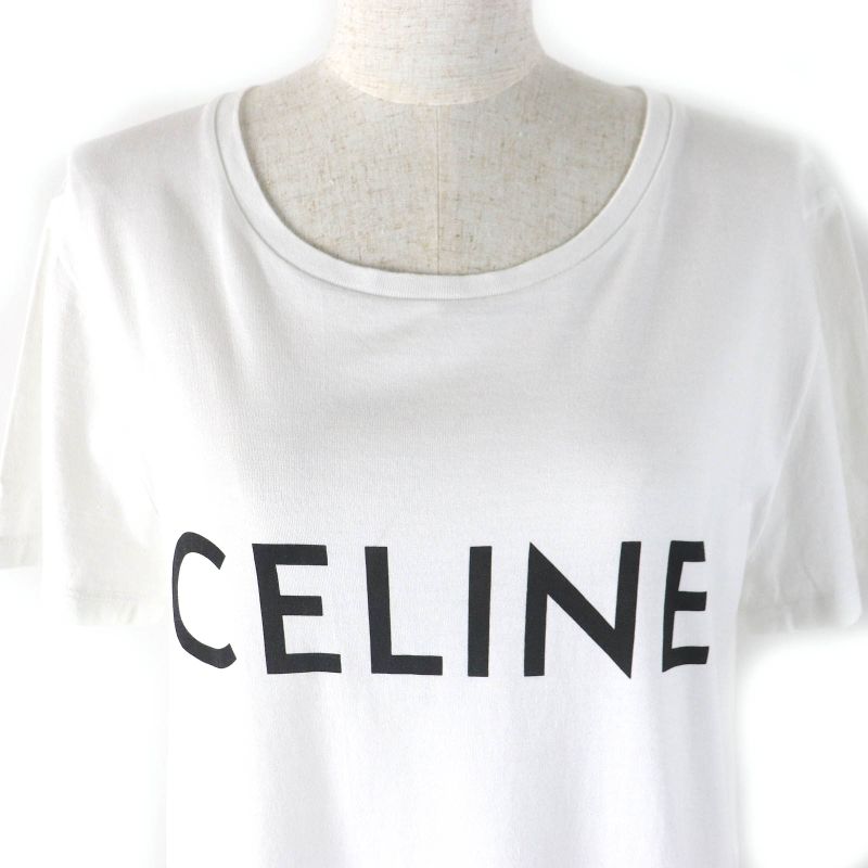 Celine 2x314916g 100% Cotton Logo Print Crew Neck Short Sleeve T-shirt White