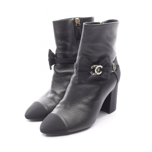 Chanel Boots Coco Mark Black Leather Short