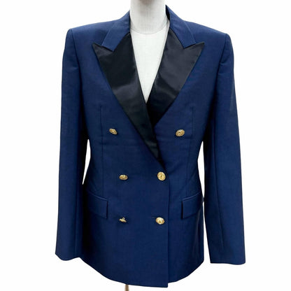 Louis Vuitton Wool Mohair Logo Button Double Breasted Tweed Jacket Navy