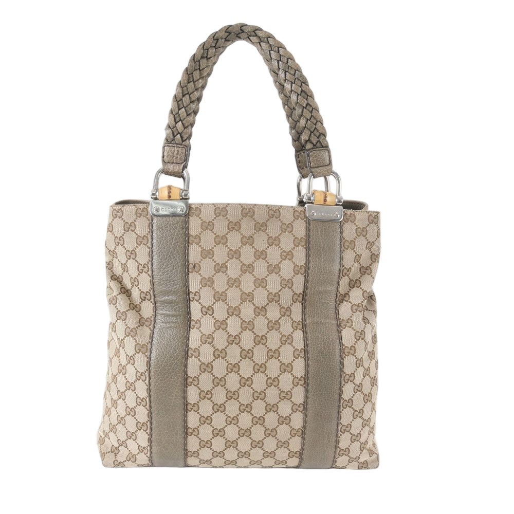 Gucci GG Canvas Bamboo Leather Tote Shoulder Hand