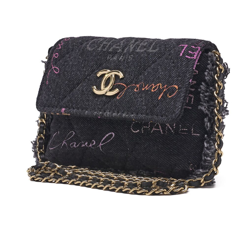 Chanel Shoulder Bag Mini Matelasse Denim Black Single Flap (gold Hardware)