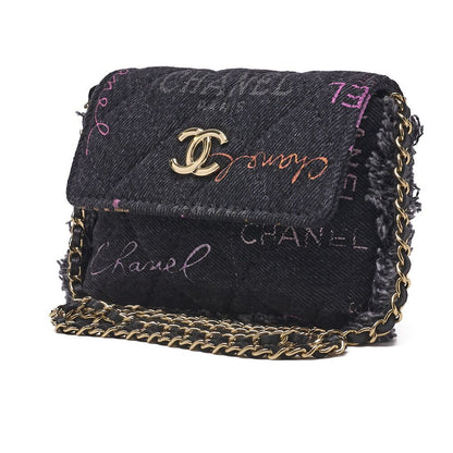 Chanel Shoulder Bag Mini Matelasse Denim Black Single Flap (gold Hardware)