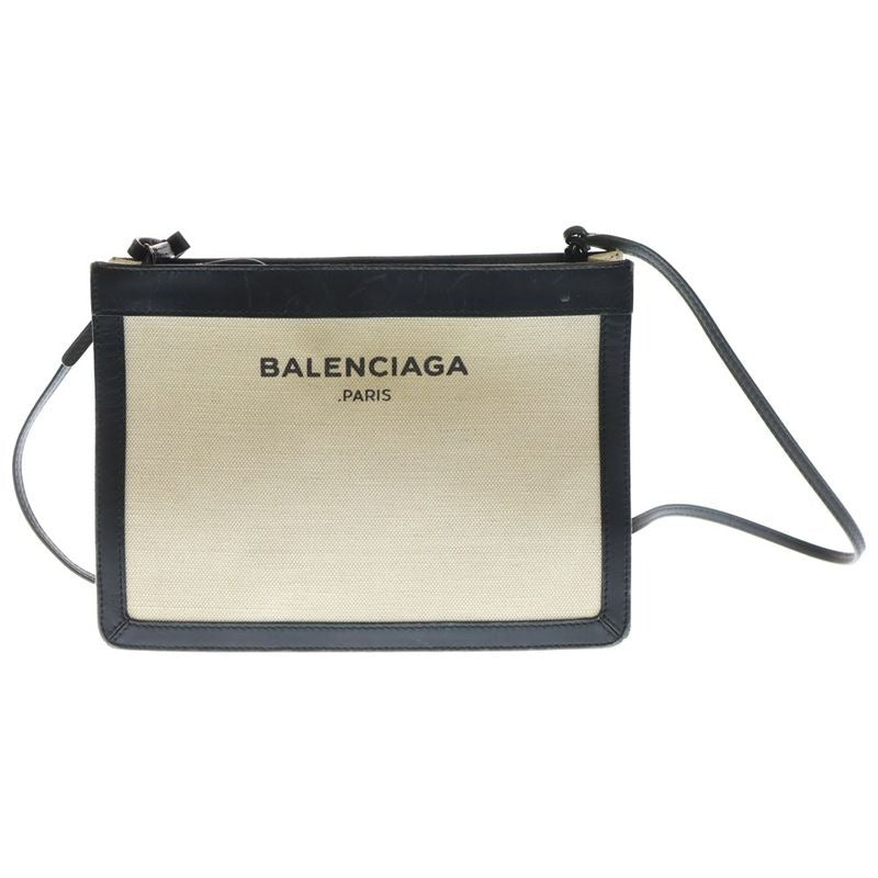 Balenciaga Logo Design Canvas Pochette Shoulder Bag Ivory Black