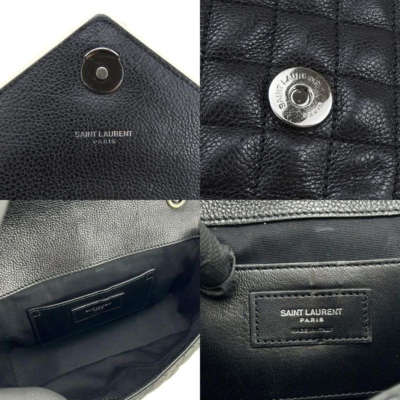 Saint Laurent Shoulder Bag Satchel Envelope Leather Black Ivory Silver Hardware