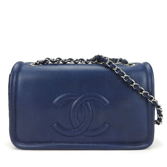 Chanel Shoulder Bag Quilted Caviar Leather Navy Silver Hardware Decacoco W Chain
