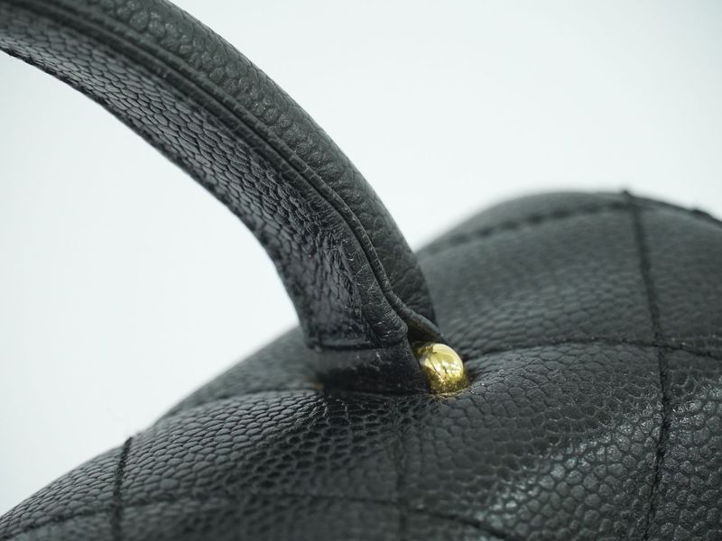 Authentic Chanel Coco Mark Matelasse Turnlock Handbag Caviar Skin Leather Black