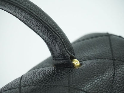 Authentic Chanel Coco Mark Matelasse Turnlock Handbag Caviar Skin Leather Black