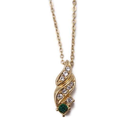 Christian Dior Necklace Metal Rhinestone Gold Clear Green CD Logo Colored Stone