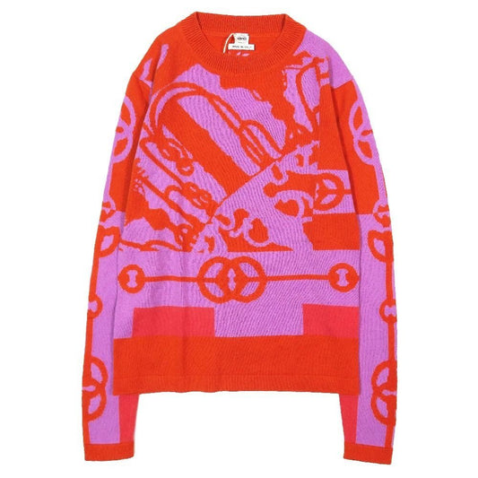 Hermes Cliquetis Cashmere Knit Sweater Pullover All Over Pattern Logo Purple