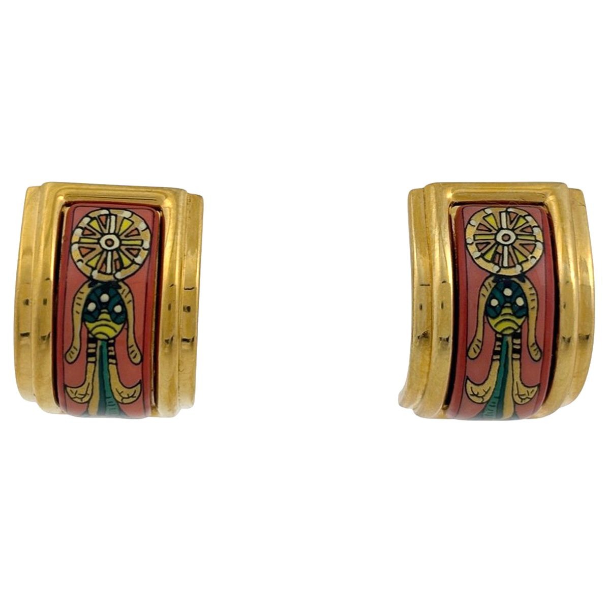 Hermes Enamel Earrings Cloisonne Gold Plated