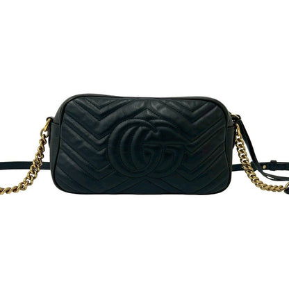 Gucci GG Marmont Logo Quilted Leather Chain Mini Shoulder Bag Pochette Black — view 3