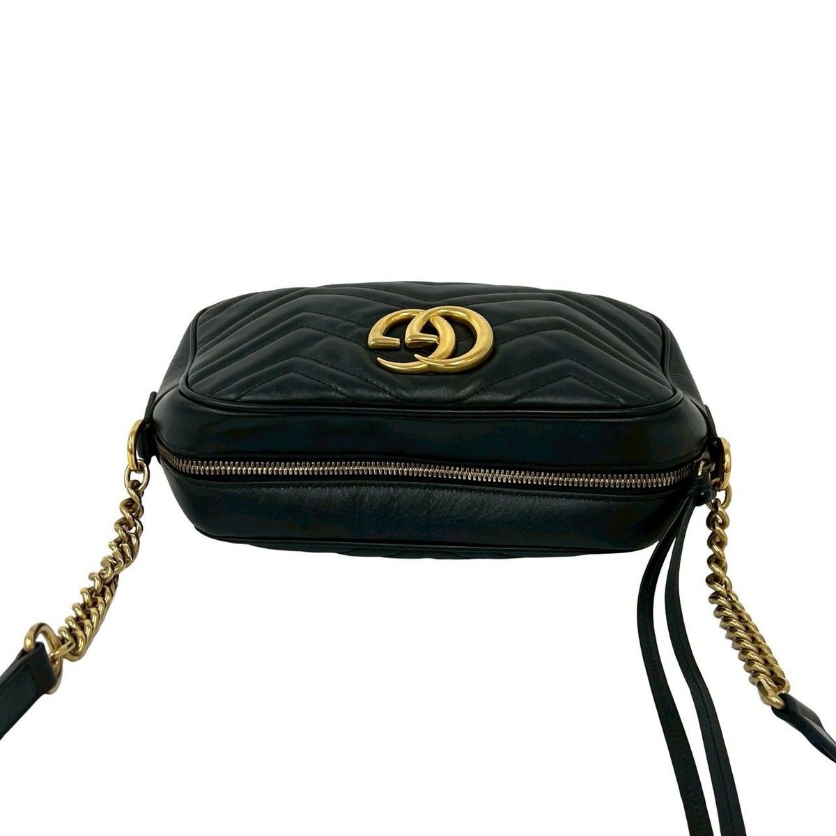 Gucci GG Marmont Logo Quilted Leather Chain Mini Shoulder Bag Pochette Black — view 4