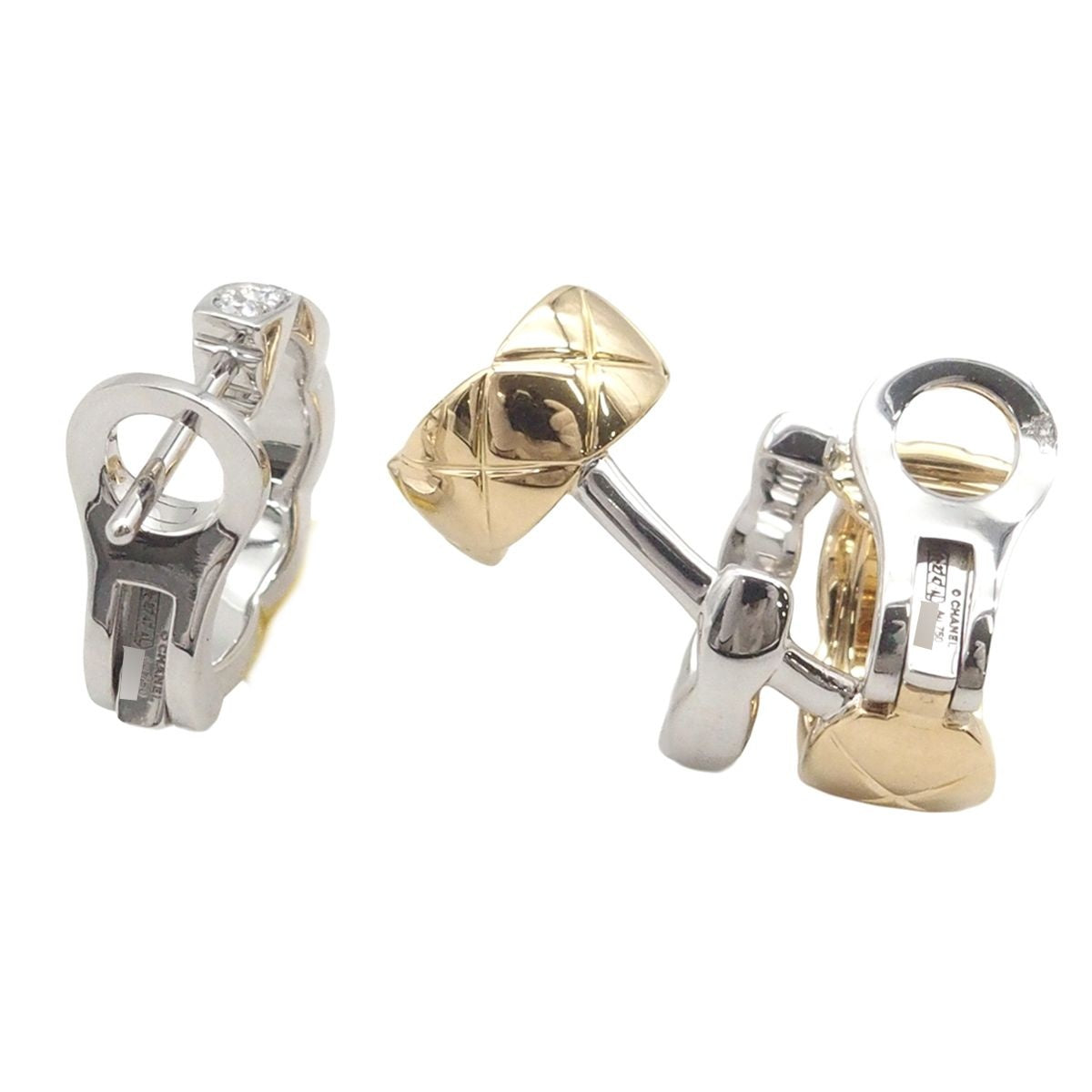 Chanel Coco Crush Collection Asymmetric Earrings Yellow Gold White Diamond — view 2