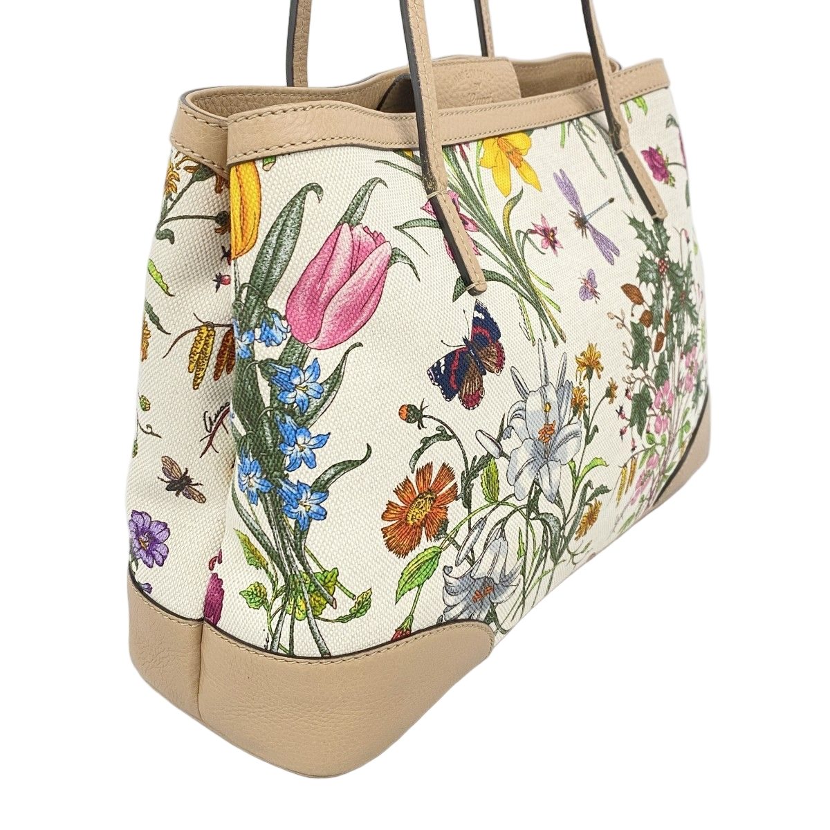 Gucci Tote Flora Canvas Multicolor Champagne Gold — view 2