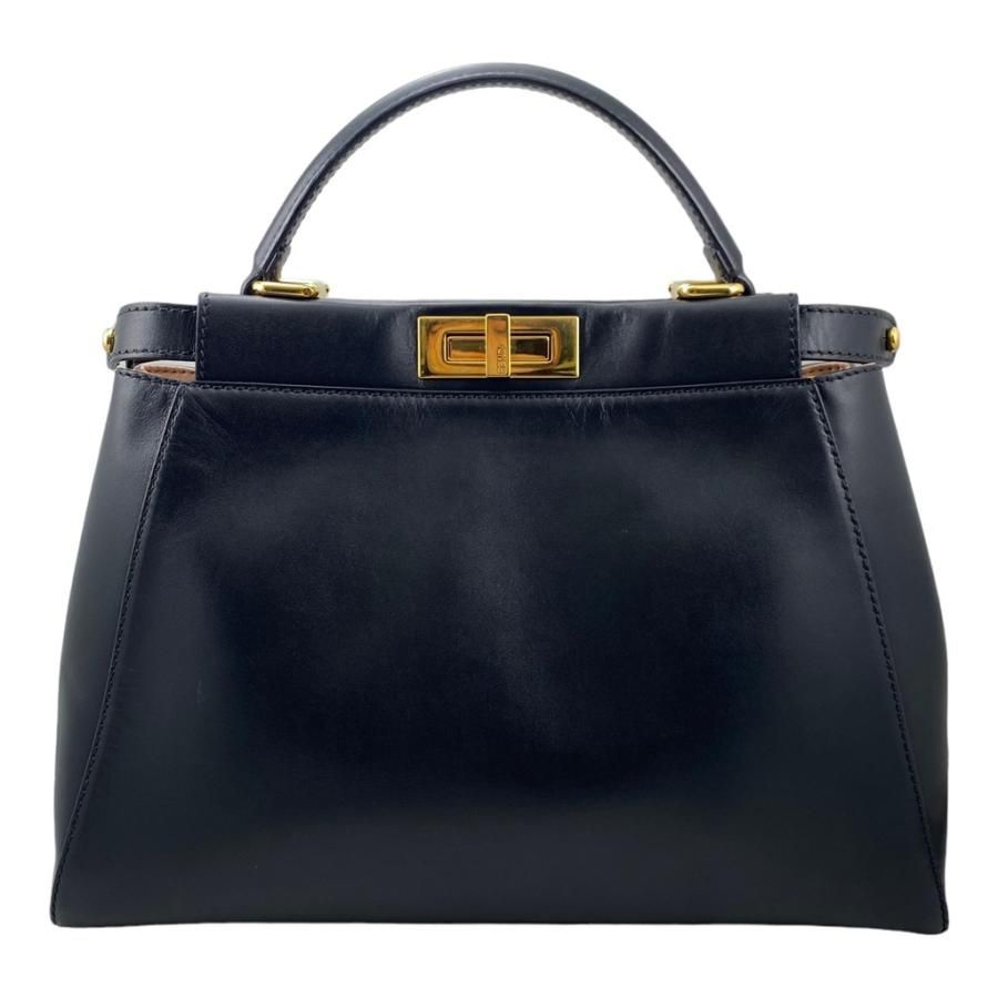 Fendi 8bn226 Peekaboo Medium Black Handbag Shoulder Bag Gold Hardware Preowned