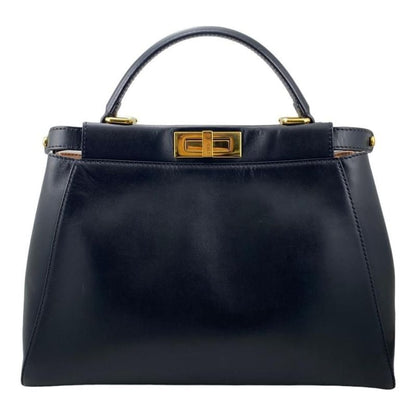 Fendi 8bn226 Peekaboo Medium Black Handbag Shoulder Bag Gold Hardware Used