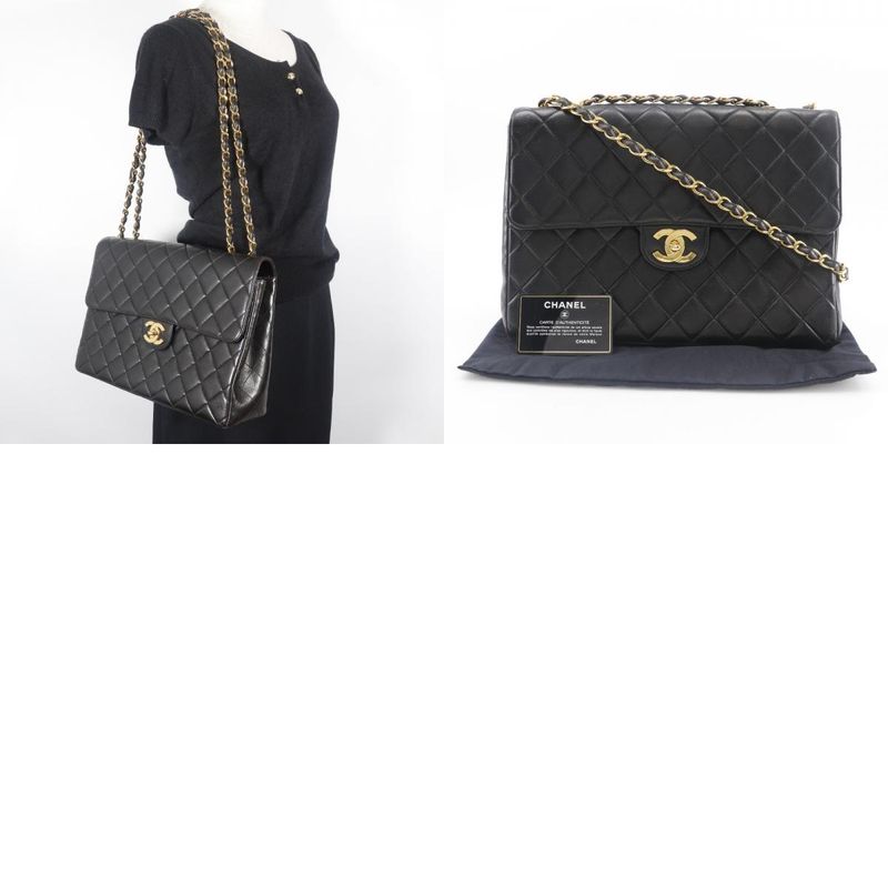 Chanel Deca Matelasse Double Chain Vintage Lambskin Black Ladies Shoulder Bag