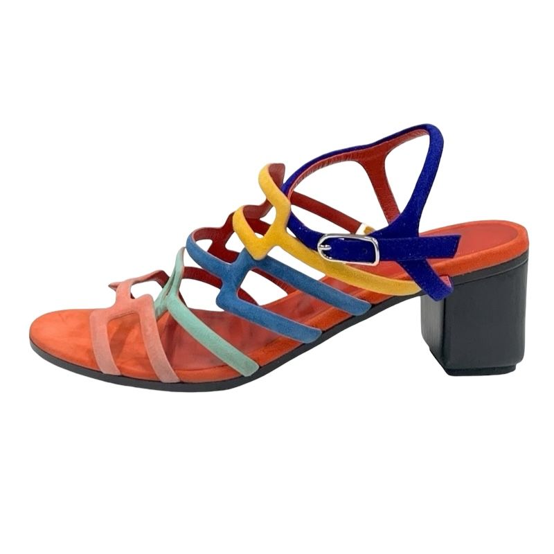 Hermes Sandals Shoes Suede Multicolor Square