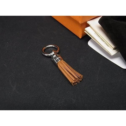 Hermes Leather Tassel Twirly Ring Accessory Brown At3346