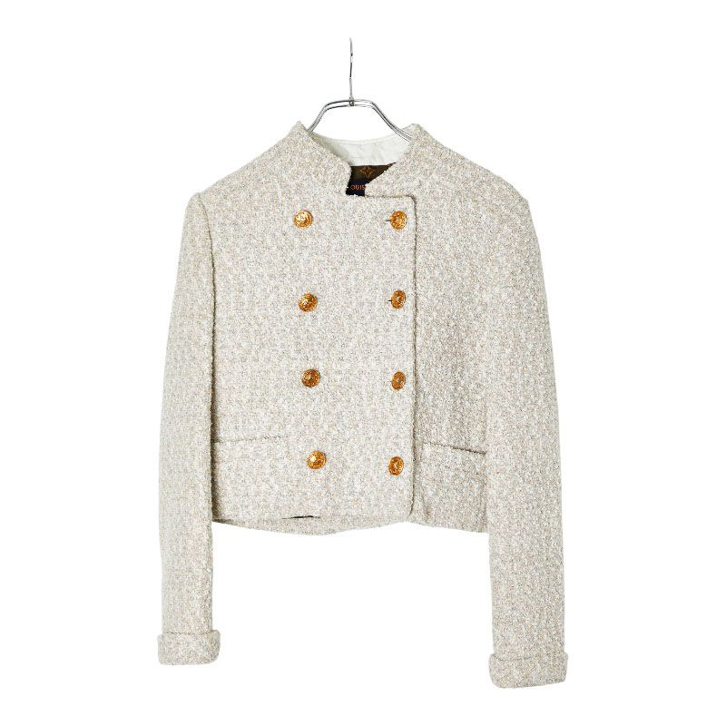 Louis Vuitton 22AW Tweed Jacket Size 36 Ivory Off-white Nylon Cotton Wool