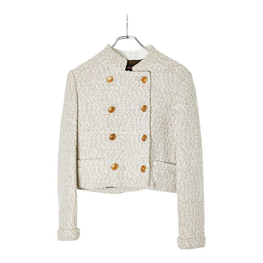 Louis Vuitton 22AW Tweed Jacket Size 36 Ivory Off-white Nylon Cotton Wool