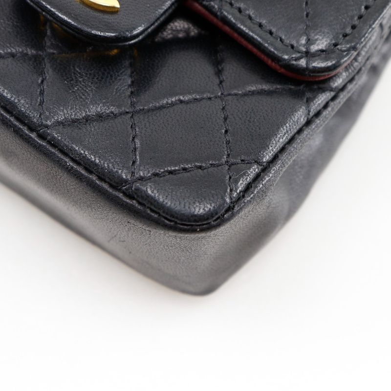 Chanel Chain Pochette Micro Matelasse Rare Vintage Lambskin Black Women's Waist