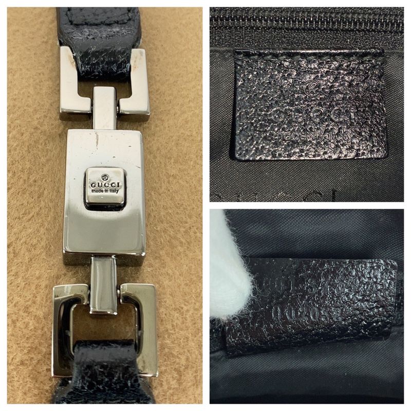 Gucci Jackie Line Beige Black Silver Hardware Canvas/leather 001 3735 Shoulder