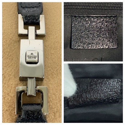 Gucci Jackie Line Beige Black Silver Hardware Canvas/leather 001 3735 Shoulder