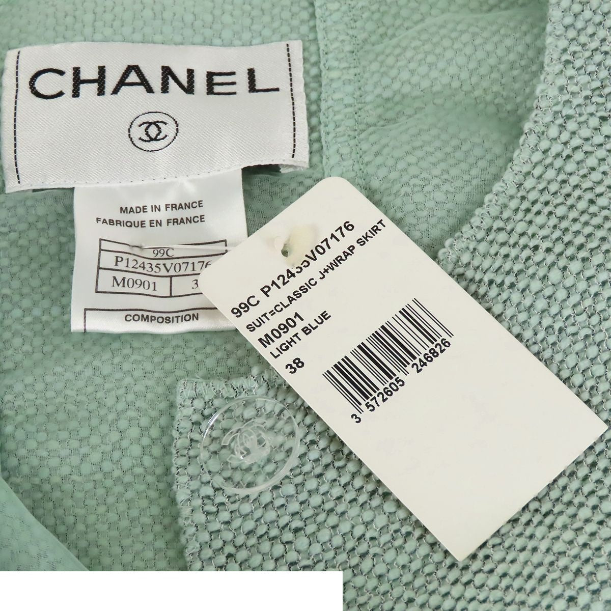 Chanel 99C Classic Jacket Wrap Skirt Set Light Blue Wool 38 — view 4