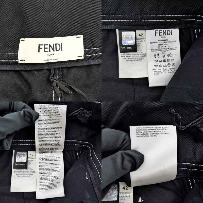 Fendi Zucca Skirt White Stitch Black 42 Size Fq7160 Women's Apparel
