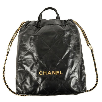Chanel22 Matelasse Backpack Leather Black Knapsack Chain Shoulder Women