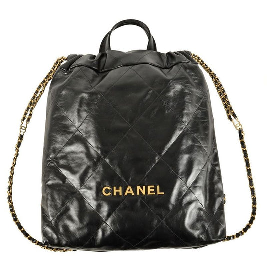 Chanel22 Matelasse Backpack Leather Black Knapsack Chain Shoulder Women