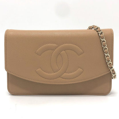 Chanel Shoulder Bag CC Logo Caviar Leather Beige