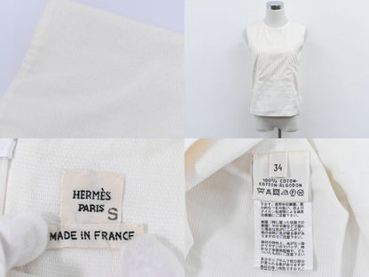 Authentic Hermes Striped Blouse Shirt Sleeveless Top 34 Cotton Ivory Orange