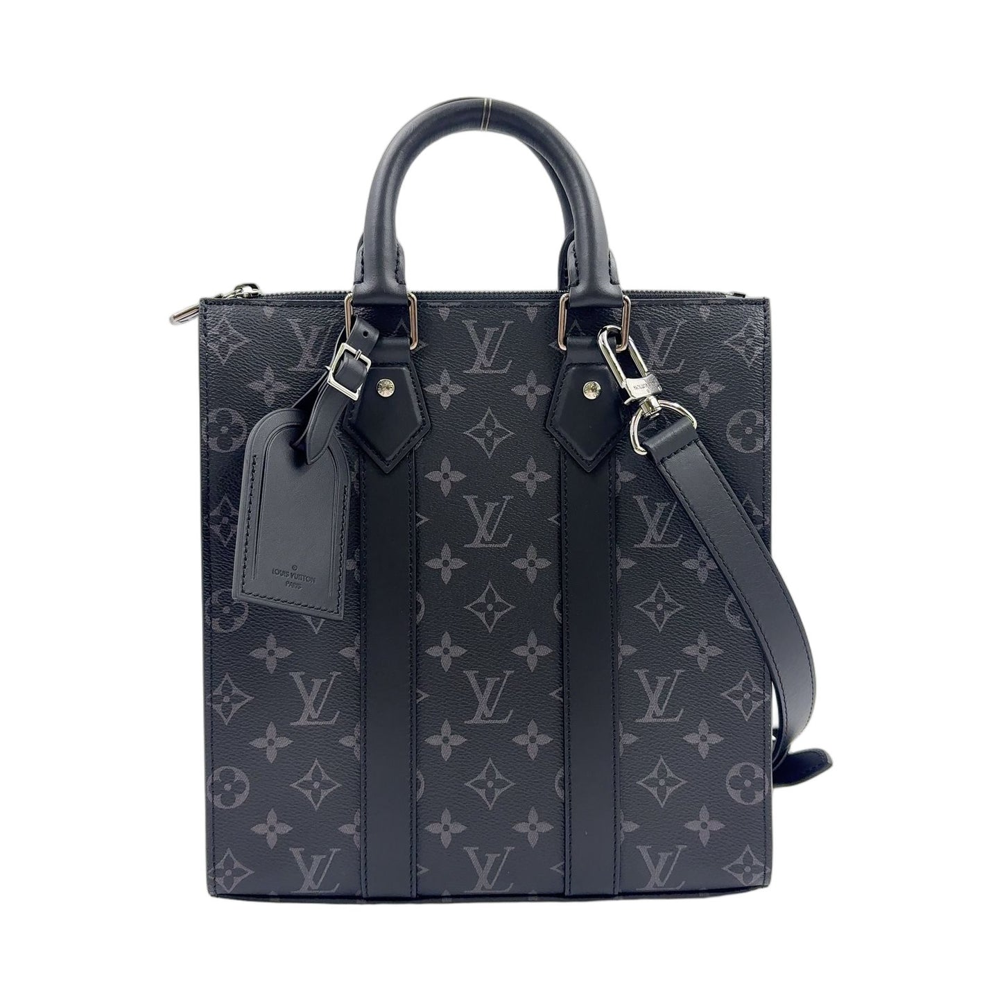 Louis Vuitton Sac Plat Cross 2-Way Shoulder Leather Black Handbag Silver