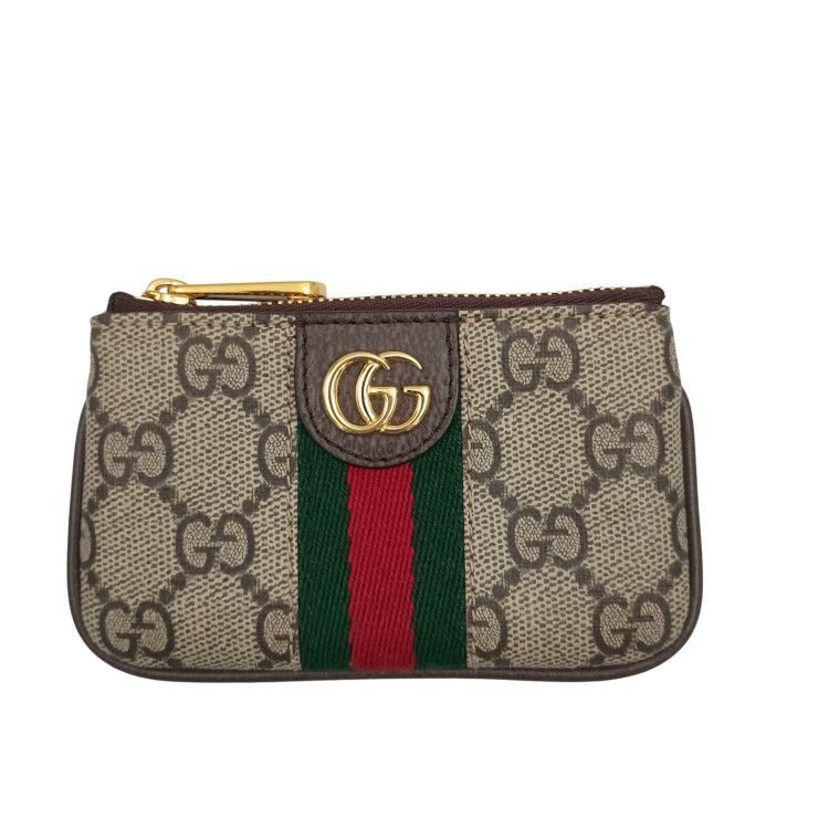 Gucci Coin Case Ophidia Beige Brown GG Supreme Gold