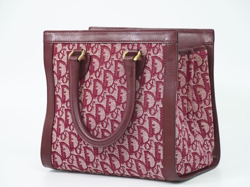 Authentic Christian DIOR Trotter Handbag Canvas Leather Bordeaux Trotter Bag