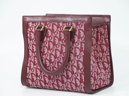 Authentic Christian DIOR Trotter Handbag Canvas Leather Bordeaux Trotter Bag