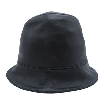Hermes Lambskin Bucket Hat Short Brim Leather Hat 58 cm Black