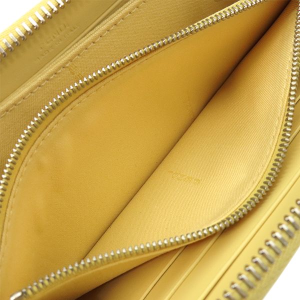 Fendi Long Wallet Robot Face Zip Around Leather Yellow Silver Hardware Round