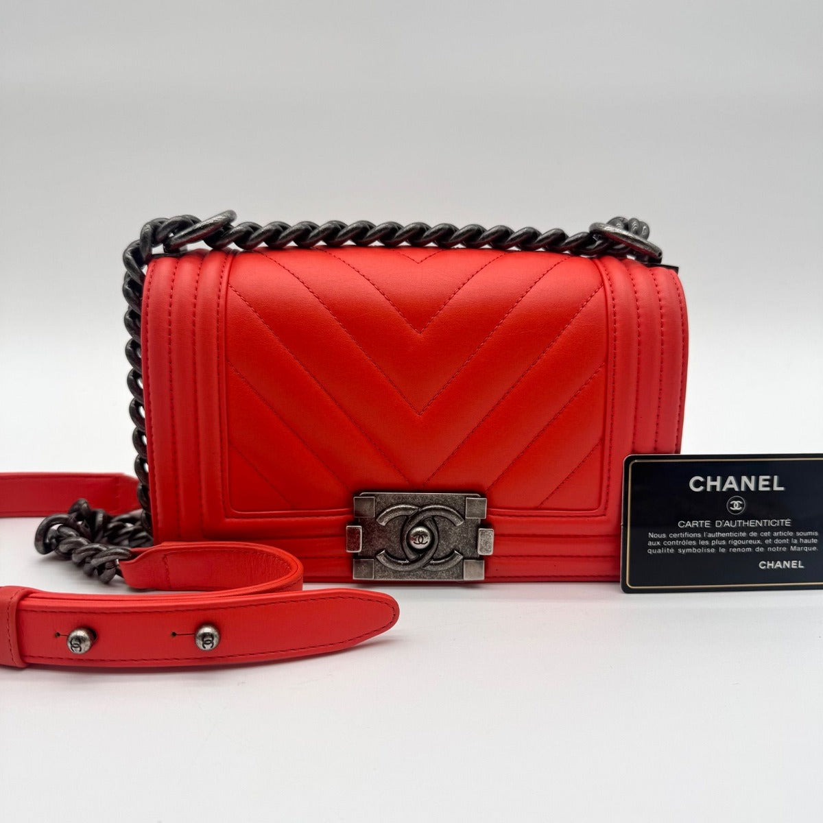 Chanel Shoulder Bag Stitch CC Logo Silver with Shield Card