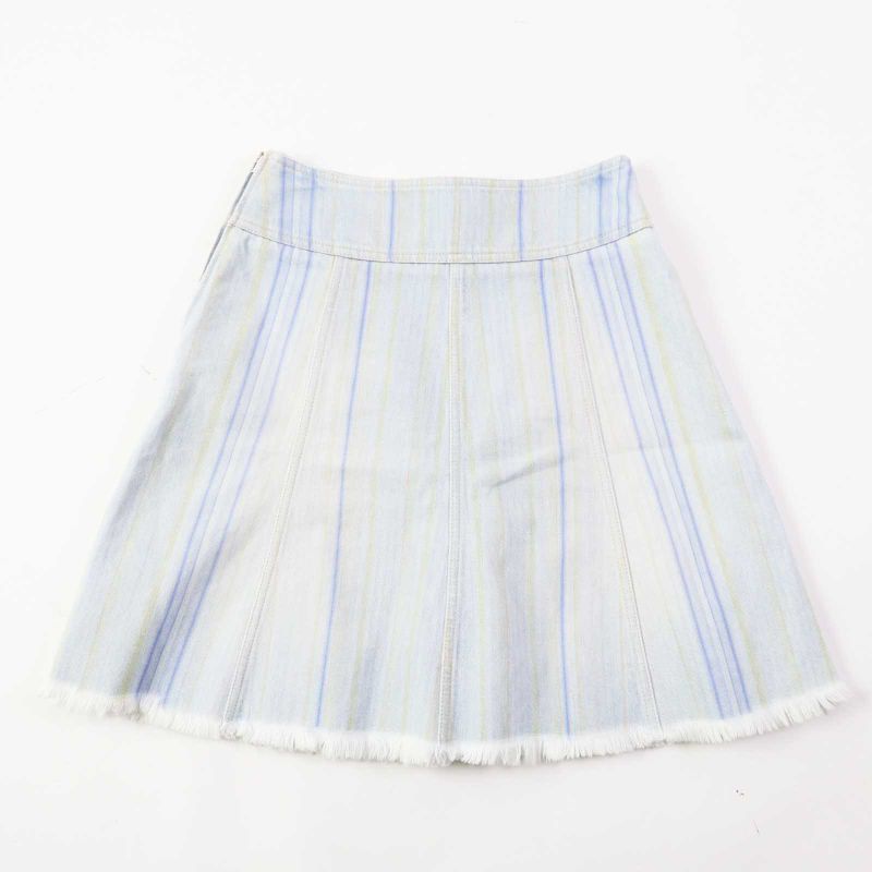 CHANEL P58766 Cotton Striped Hem Cut Off Denim Skirt Light Blue 34 Made In